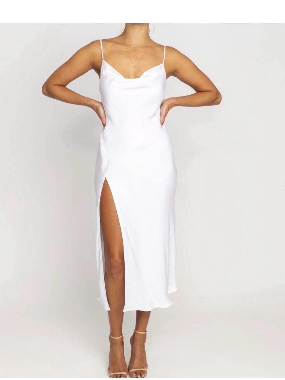 White Silk Resa MIDI Slip Dress